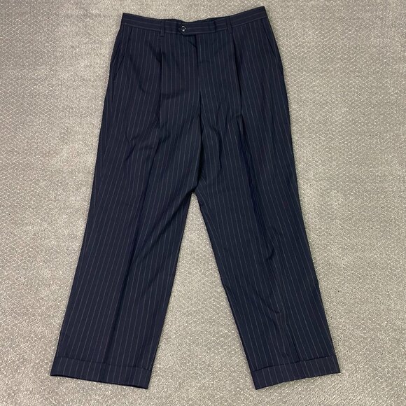 Armani Collezioni Suit Navy Blue Pinstripe Men's Suit Coat 44L Pants 36 Wool - Picture 12 of 16